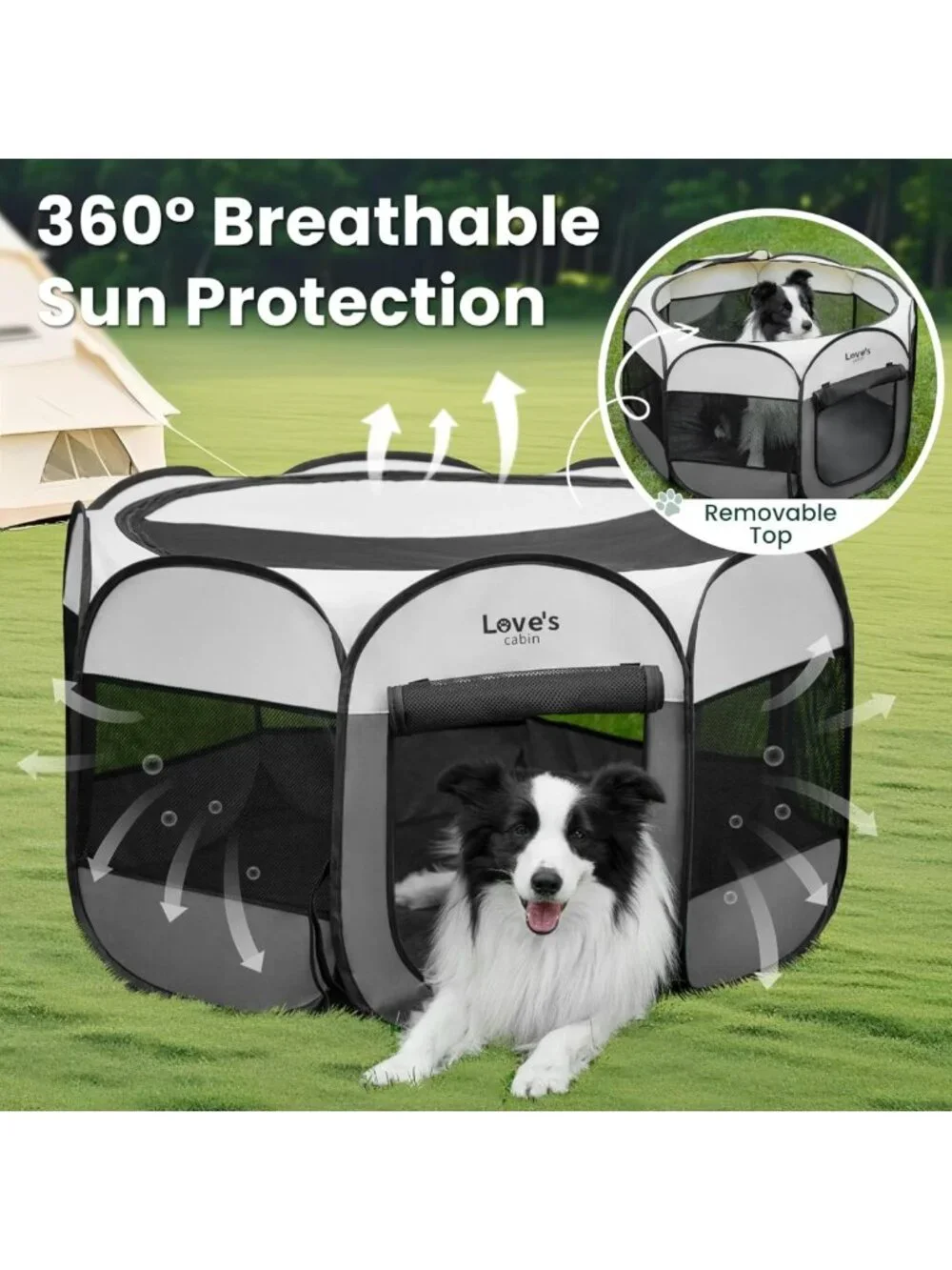 Portable Medium Dog Playpen & Cat Tent - Foldable Indoor/Outdoor Kennel, Grey
